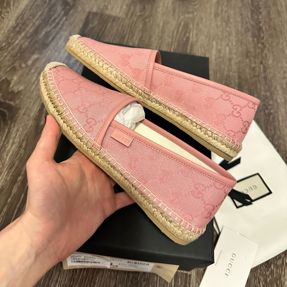 Gucci GG Canvas & Leather Espadrilles Women's Pink EU 37.5 - Picture 3 of 11